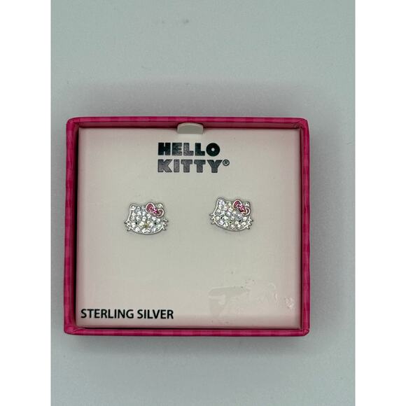 NEW-Hello Kitty Crystal Sterling Silver Earrings - Picture 1 of 5